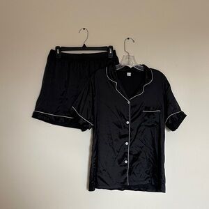 Black Satin Pajama Set